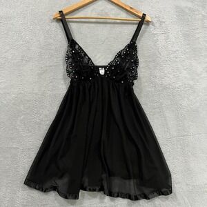 Lingerie Dress Chemise Sexy Lace Sheer Embellished Sequins Babydoll S2X Black